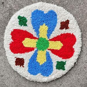Vintage Folk Art Punch Needle Flower Accent Rug Tapestry Wall Art Pillow